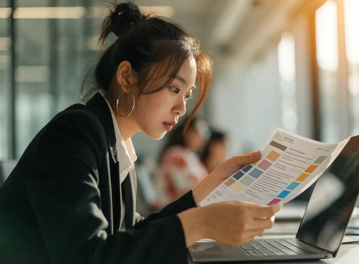 마케팅 글쓰기 리뷰 장면: 노트에 손으로 글을 쓰는 모습